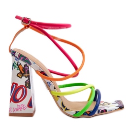 Sandale la modă cu toc înalt Josette multicolore roz