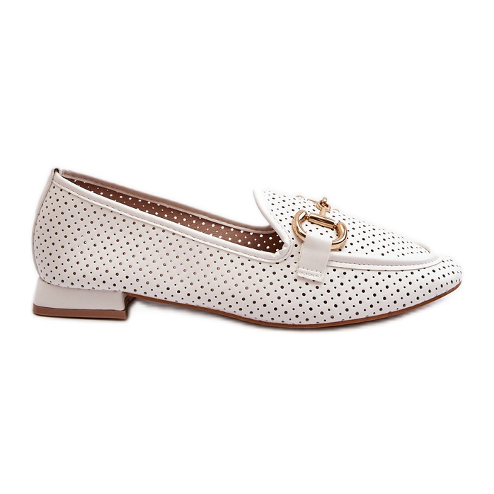 Mocasini De Dama Toc Plat Cu Decorat, Alb Iluvana
