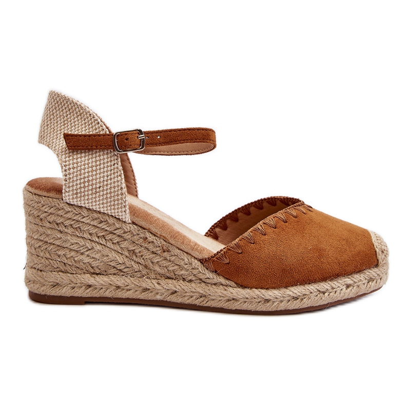 Sandale cu pană cu espadrille din piele intoarsa, cu impletitura Raylin Camel maro