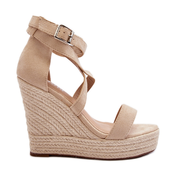 Sandale cu pană Salthe bej cu împletitură