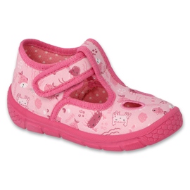 Papuci copii Befado cu velcro 630P014, roz cu modele Papuci copii Befado cu velcro 630P014, roz cu modele