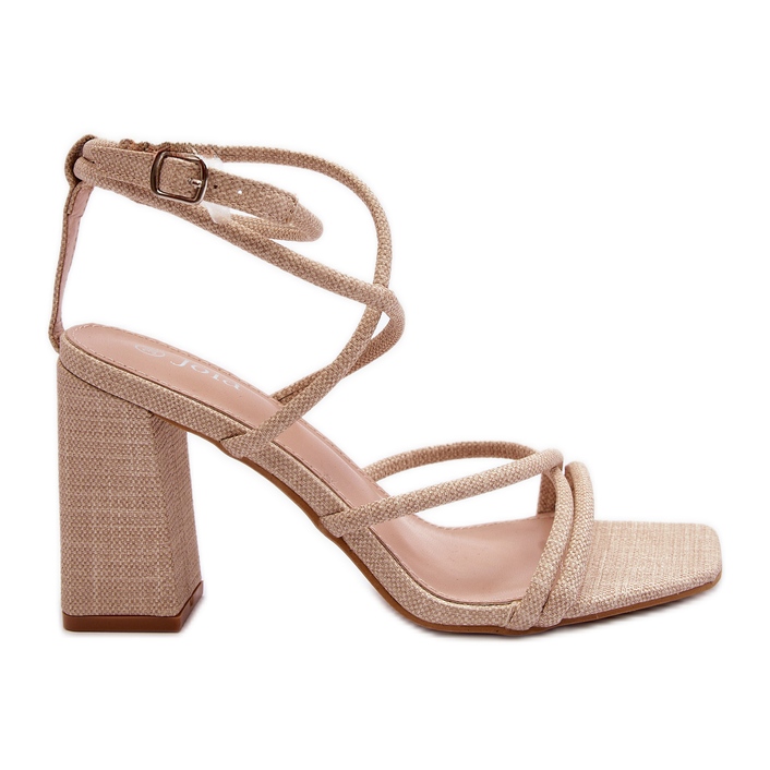 Sandale cu toc inalt Herfiana bej cu bretele