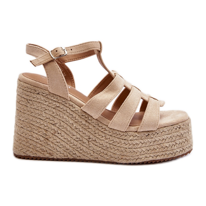 Sandale cu pană Gnosis bej cu împletitură
