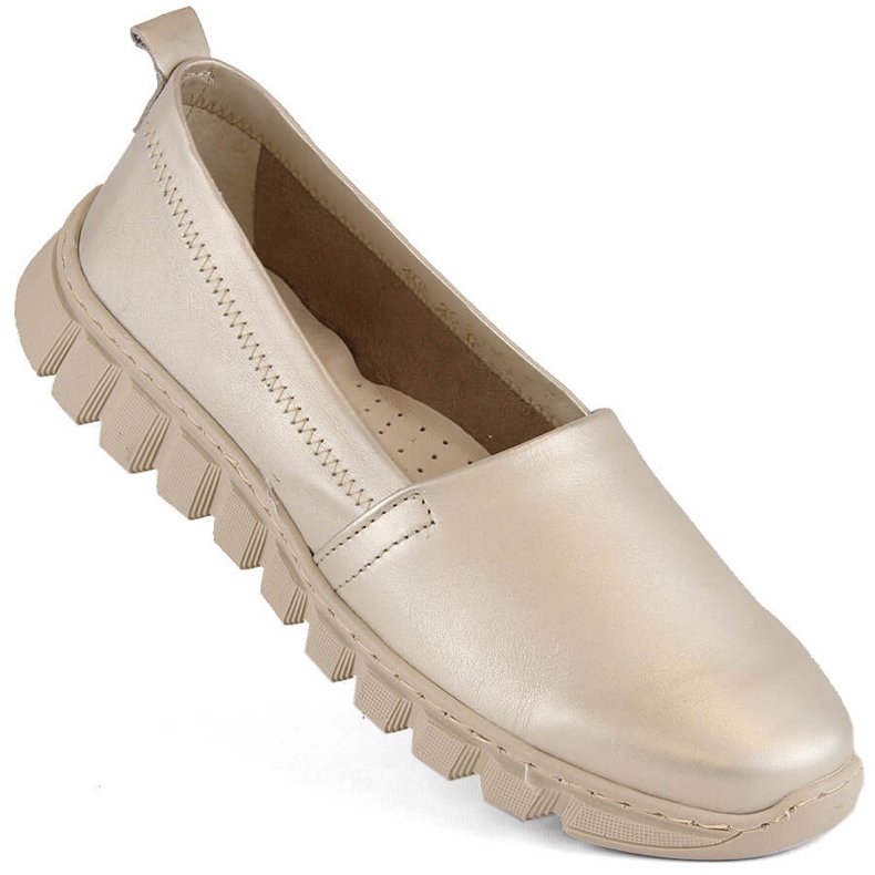 Pantofi slip-on de damă confortabili din piele Helios 405.27 bej