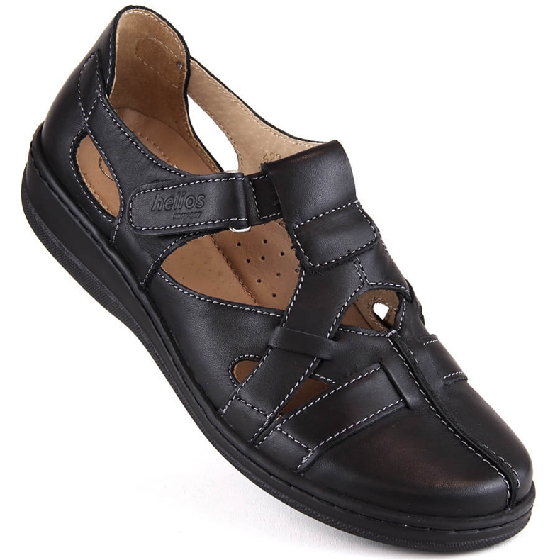 Pantofi ajurati de dama comozi din piele cu Velcro, Helios negru 423.011 Pantofi ajurati de dama comozi din piele cu Velcro, Helios negru 423.011
