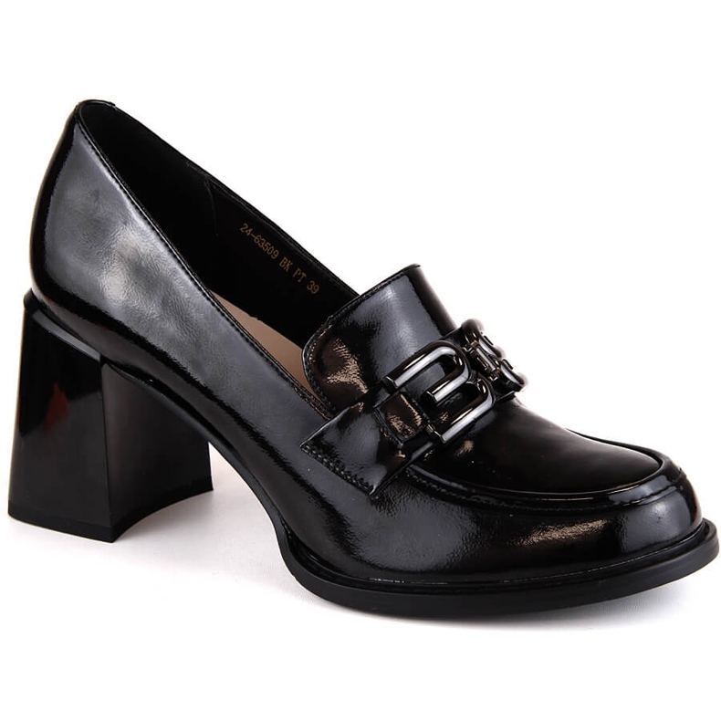 Pantofi cu toc de damă din piele lăcuită, negru, Vinceza 63509