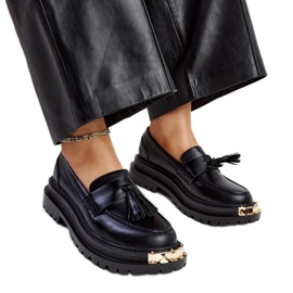 Mocasini masivi negri cu inserții aurii Tuga negru Mocasini masivi negri cu inserții aurii Tuga negru