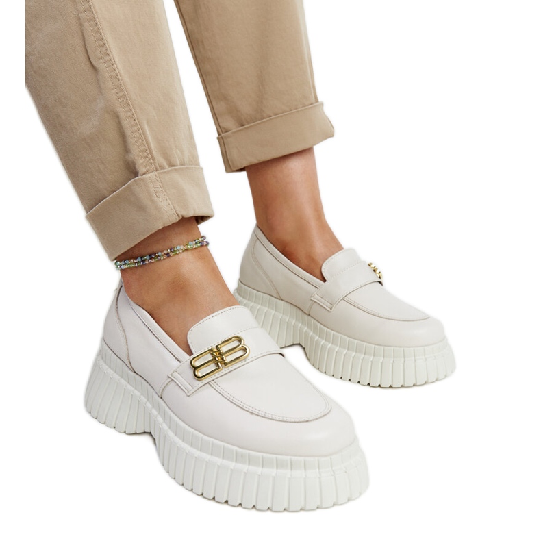 Pantofi din piele bej deschis, mocasini Karino