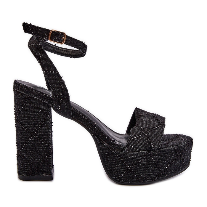 Sandale negre din denim cu toc înalt Acrana negru