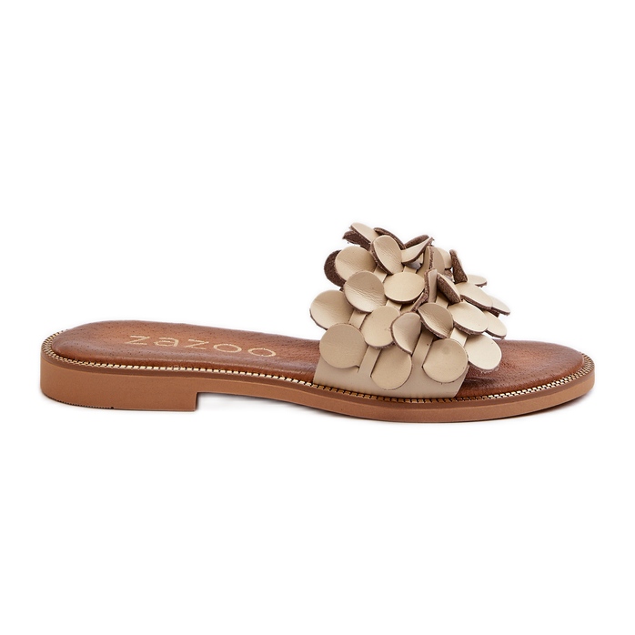 Flip-flops din piele pentru femei Zazoo 40381 cu toc plat, bej