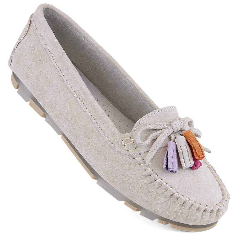 Mocasini de dama piele intoarsa cu franjuri, bej Filippo DP6136