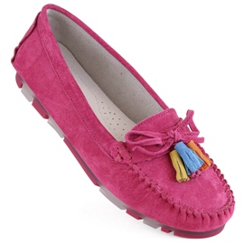 Mocasini de dama piele intoarsa cu franjuri fucsia Filippo DP6136 roz