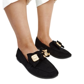 Mocasini negri cu un ac de siguranță Kibra decorativ negru Mocasini negri cu un ac de siguranță Kibra decorativ negru