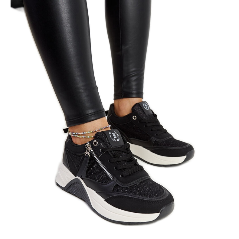 Tenisi negri strălucitori pe platforma Makda negru