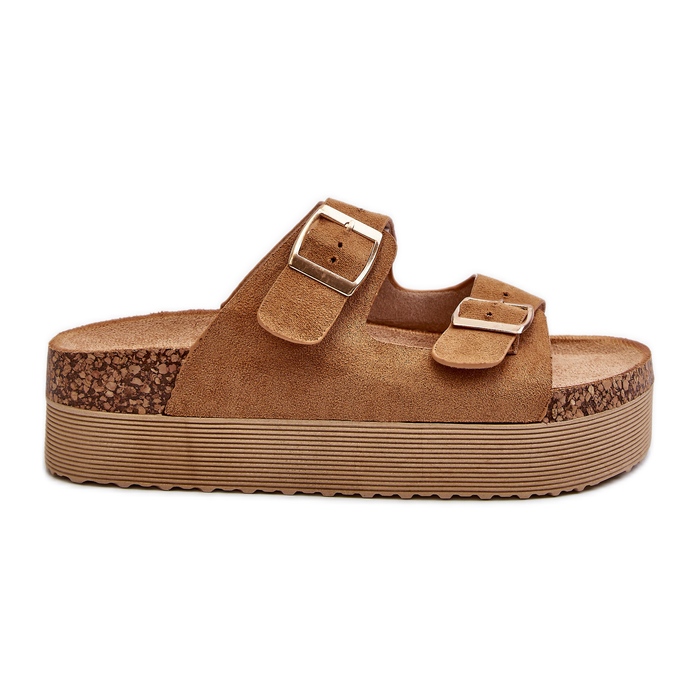 Flip-flops de damă Camel Lolpey platformă cu catarame maro