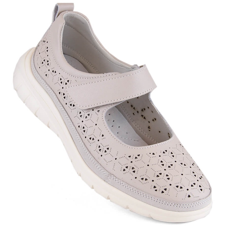 Pantofi de dama din piele ajurata cu velcro, bej Filippo DP6073