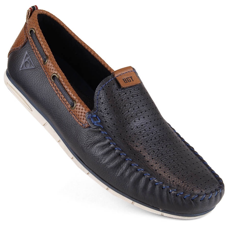Pantofi bărbați din piele, mocasini slip-on, bleumarin Bugatti NN153339 albastru