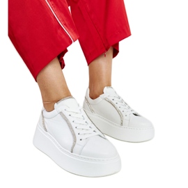 Tenisi Karino din piele albă cu strasuri Tenisi Karino din piele albă cu strasuri