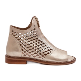 Sandale Zazoo 977/L Piele Ajurata Cu Fermoar, Auriu de aur