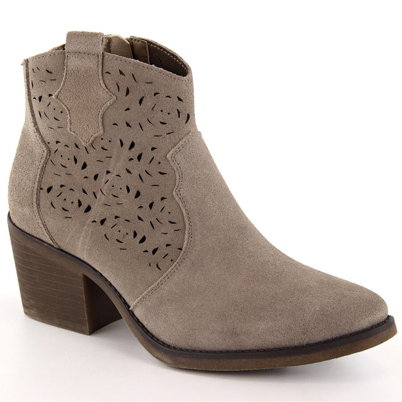 Cizme de cowboy din piele ajurata, bej S.Barski