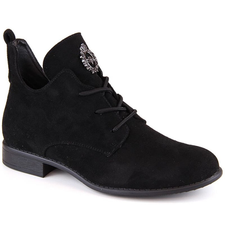 Botine din piele intoarsa cu toc joasa Jezzi W JEZ426A, negre negru