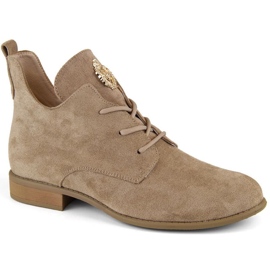 Botine din piele intoarsa cu toc joasa Jezzi W JEZ426B, bej