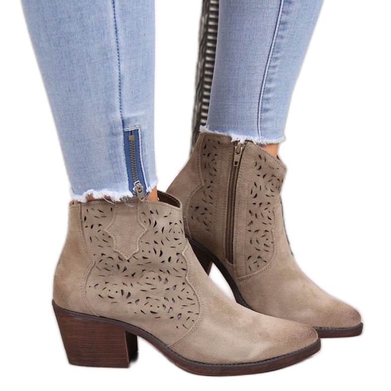 Cizme cowboy din piele ajurata S.Barski W OLI32C, bej