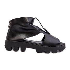 Sandale din piele pentru femei Zazoo 999 cu fermoar, negru Sandale din piele pentru femei Zazoo 999 cu fermoar, negru