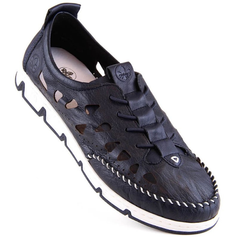 Pantofi ajurati din piele Rieker W RKR652, bleumarin