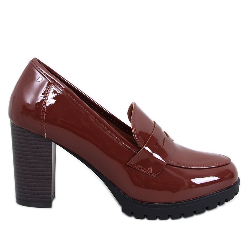 Mocasini cu toc lacuit Jeffis Brown maro