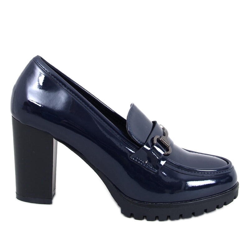 Mocasini Hyett Dark Blue cu toc lacuit albastru