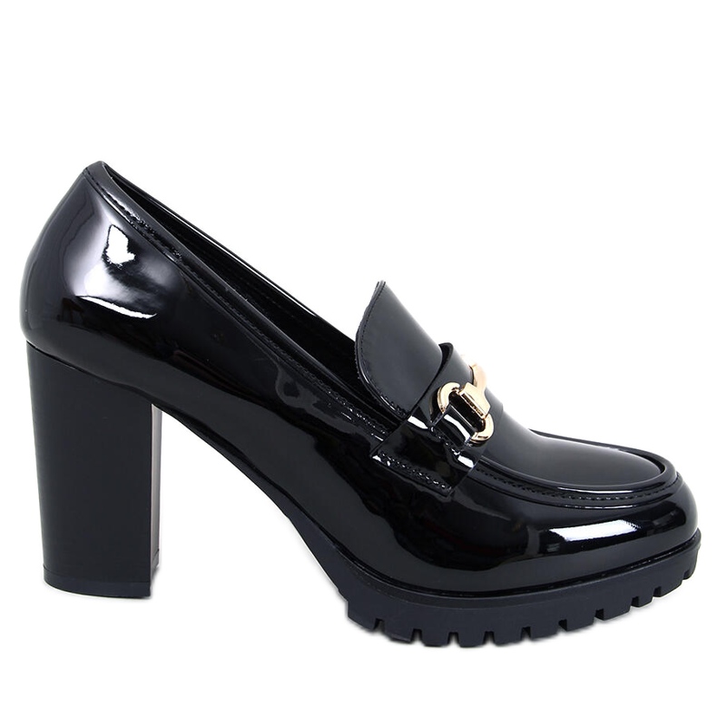 Mocasini cu toc patentat Hyett Black negru