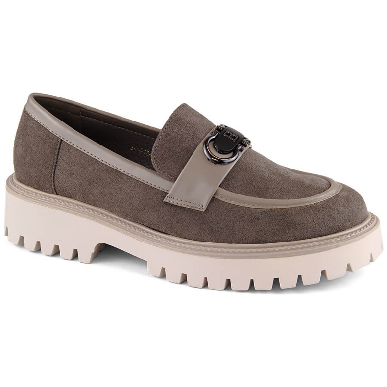 Pantofi de dama din piele intoarsa, mocasini cu toc inalt si platforma, maro Potocki YQ21342