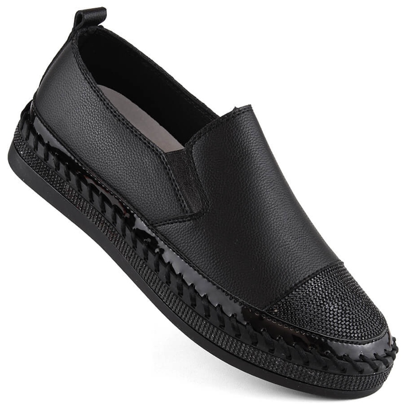 S.Barski Pantofi slip-on damă din piele cu zirconiu, negru D&amp;A LR370