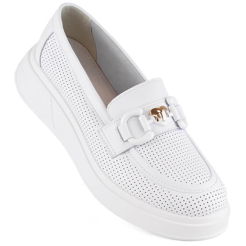 Pantofi de dama piele, mocasini pe platforma, alb S.Barski LR720