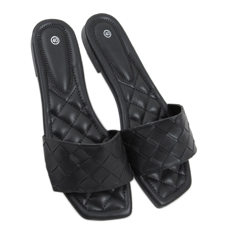 Papuci Sahar Black cu talpă pătrată negru