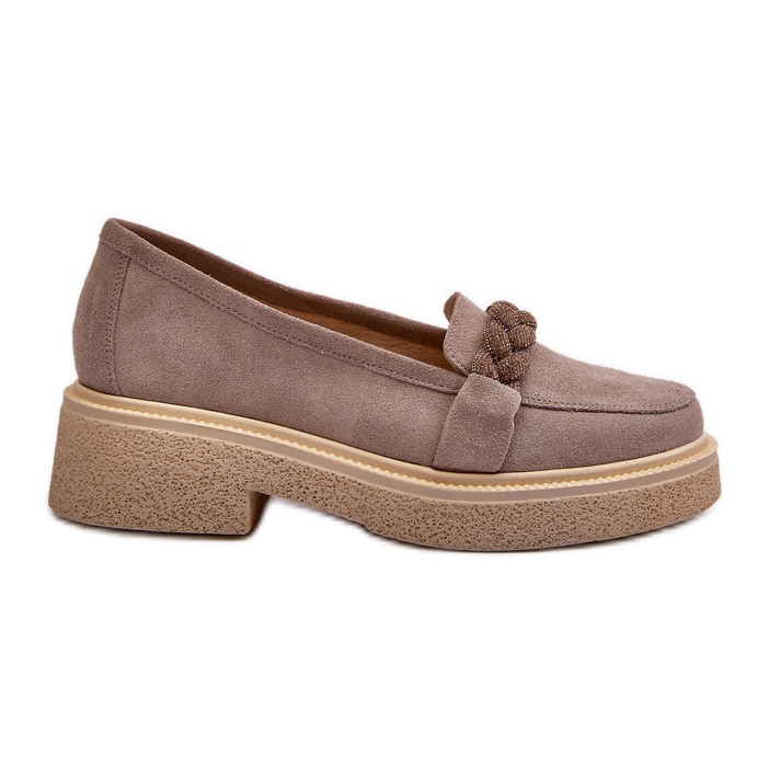 Zazoo 3429/W Mocasini de damă din piele intoarsa cu decor Cappuccino bej