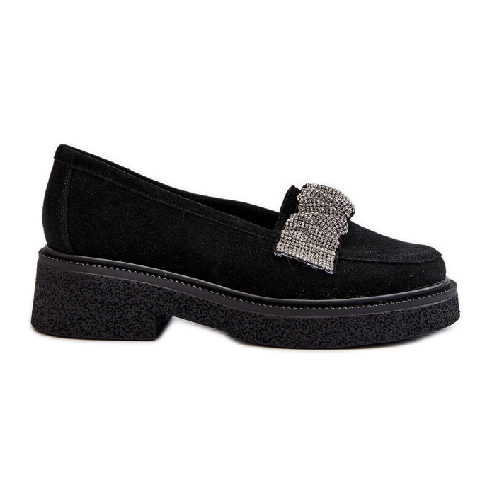 Zazoo 3419 Mocasini de damă din piele intoarsa cu o curea decorativa, negru