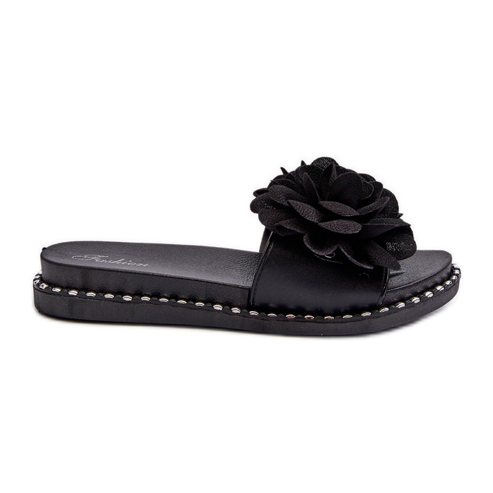 Flip-flops de damă decorate cu flori negru Cellanen