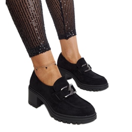 Pantofi negri cu inserție din piele de la Vinceza negru