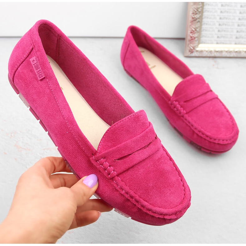 Mocasini confortabili de dama din piele intoarsa fuchsia Big Star NN274934 roz