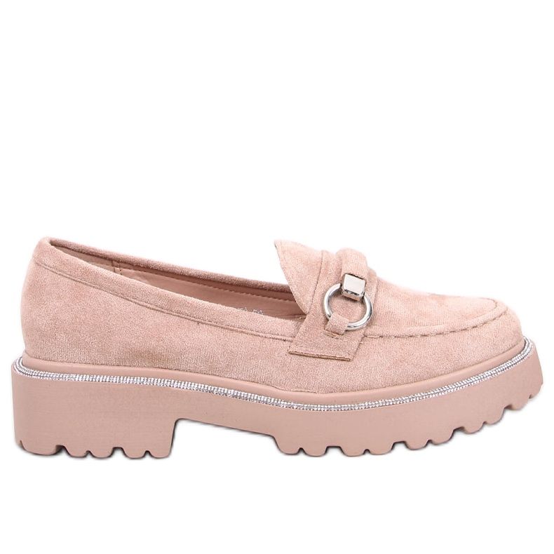 Mocasini Sheady Khaki din piele intoarsa cu talpa inalta bej