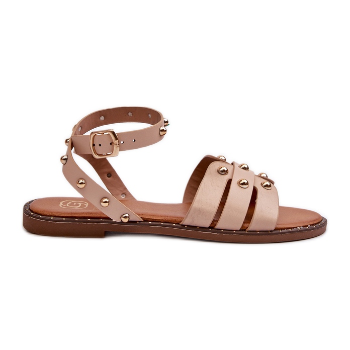 Sandale plate decorate de damă bej de Ianaera maro