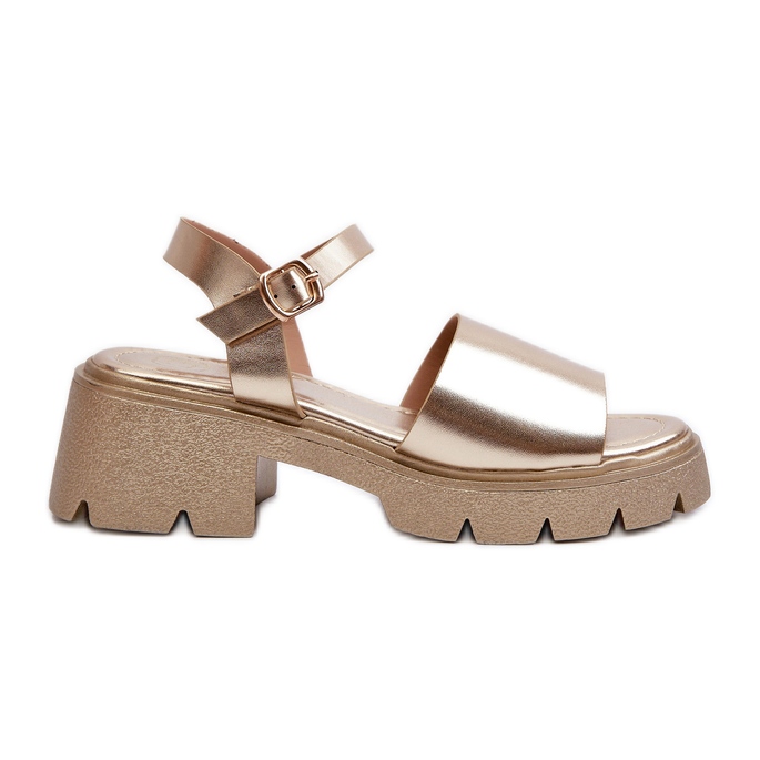 Sandale de damă cu toc gros, Dottiassa auriu de aur