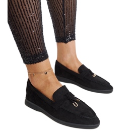 Mocasini negri cu pandantiv metalic de la Fiorano negru