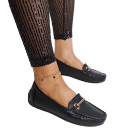 Mocasini negri cu cataramă decorativă de la Adila negru Mocasini negri cu cataramă decorativă de la Adila negru