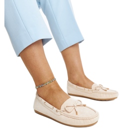 Mocasini de piele intoarsa bej deschis de la Aneesa