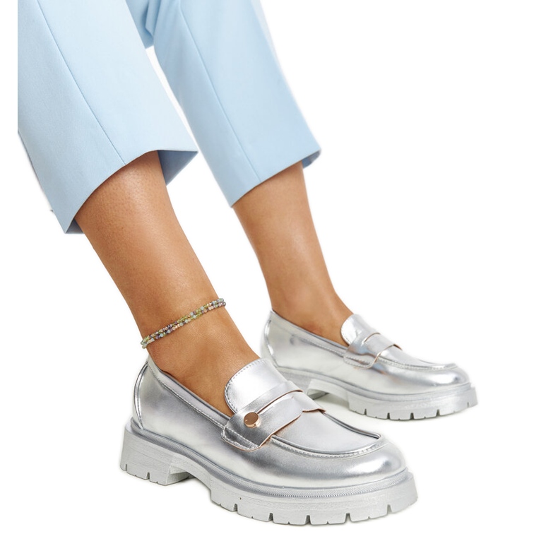 Mocasini argintii din piele ecologica Mladenka
