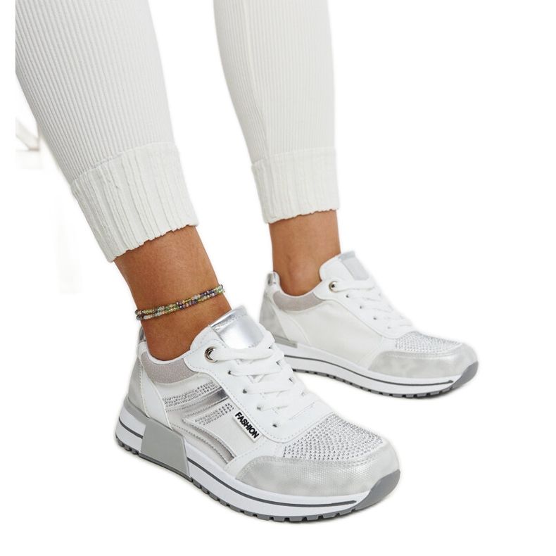 Adidasi cu platforma argintie cu strasuri Mauli