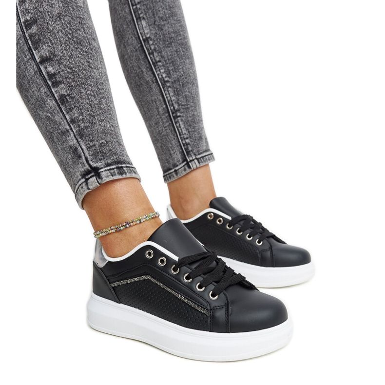 Tenisi negri cu strasuri decorative Perica negru Tenisi negri cu strasuri decorative Perica negru